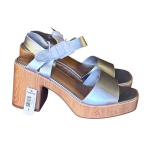 Torrid 8WW Extra Wide Plus Silver Metallic Platform Block Heel Summer Sandals